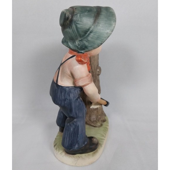 Vintage Porcelain Collectible Made in Japan Figurine Boy With Axe Chopping Tree - Picture 4 of 8